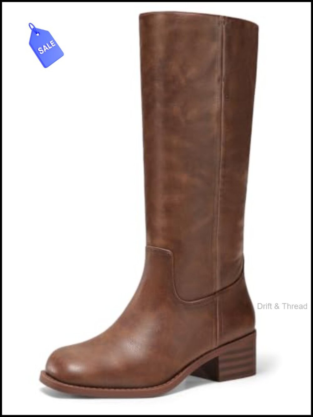Women's Knee High Boots Square Toe Chunky Block Heel Pull On Faux Leather Tall